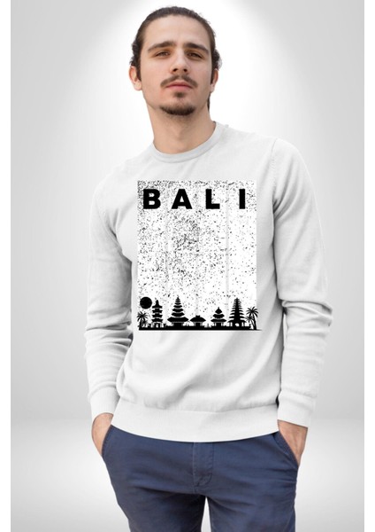 Bali Endonezya Erkek Kadın Unisex Dijital Baskılı Beyaz Sweatshirt