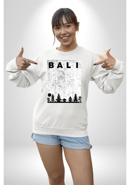 Bali Endonezya Erkek Kadın Unisex Dijital Baskılı Beyaz Sweatshirt