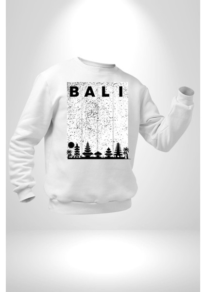 Bali Endonezya Erkek Kadın Unisex Dijital Baskılı Beyaz Sweatshirt