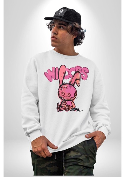 Öfkeli Voodoo Tavşan Xox Erkek Kadın Unisex Dijital Baskılı Beyaz Sweatshirt modelleri