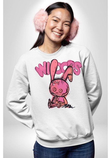 Öfkeli Voodoo Tavşan Xox Erkek Kadın Unisex Dijital Baskılı Beyaz Sweatshirt fırsatları
