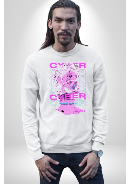 Siber Sokak Stili Erkek Kadın Unisex Dijital Baskılı Beyaz Sweatshirt fırsatları