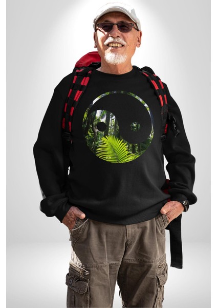 Doğa Silueti Erkek Kadın Unisex Dijital Baskılı Siyah Sweatshirt