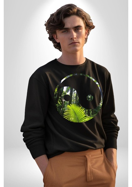 Doğa Silueti Erkek Kadın Unisex Dijital Baskılı Siyah Sweatshirt