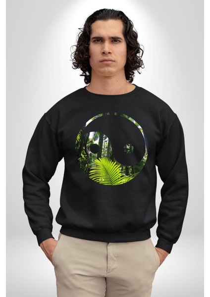Doğa Silueti Erkek Kadın Unisex Dijital Baskılı Siyah Sweatshirt