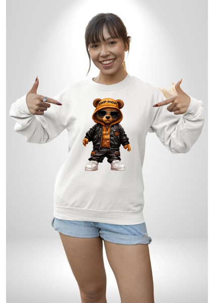 Hiphop Ayı Tedy Güneş Gözlük Deri Ceket Erkek Kadın Unisex Dijital Baskılı Beyaz Sweatshirt fiyatları