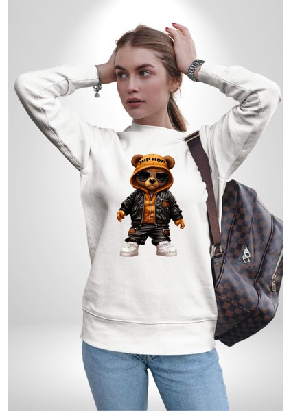 Hiphop Ayı Tedy Güneş Gözlük Deri Ceket Erkek Kadın Unisex Dijital Baskılı Beyaz Sweatshirt modelleri