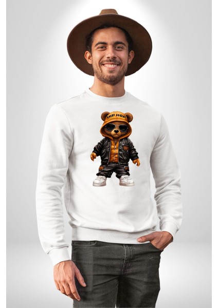 Hiphop Ayı Tedy Güneş Gözlük Deri Ceket Erkek Kadın Unisex Dijital Baskılı Beyaz Sweatshirt fırsatları
