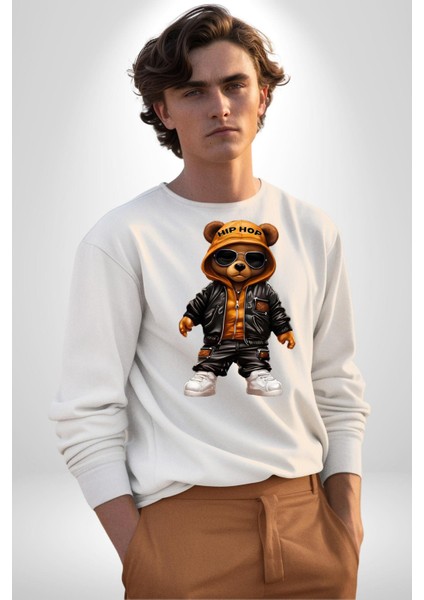 Hiphop Ayı Tedy Güneş Gözlük Deri Ceket Erkek Kadın Unisex Dijital Baskılı Beyaz Sweatshirt indirimleri