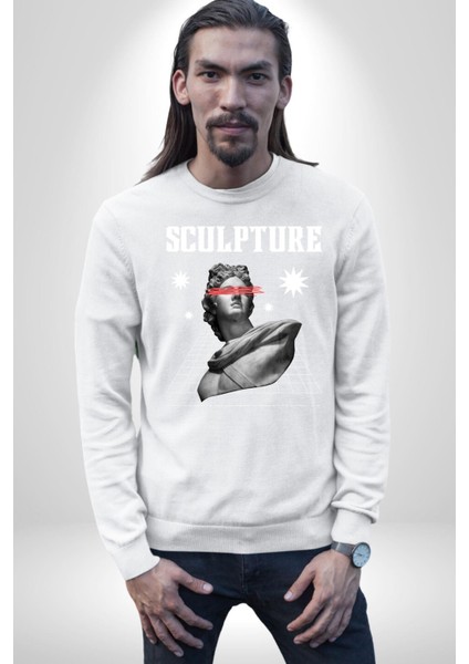 Michelagelo Modern Apollo Heykel Sokak Style Erkek Kadın Unisex Dijital Baskılı Beyaz Sweatshirt