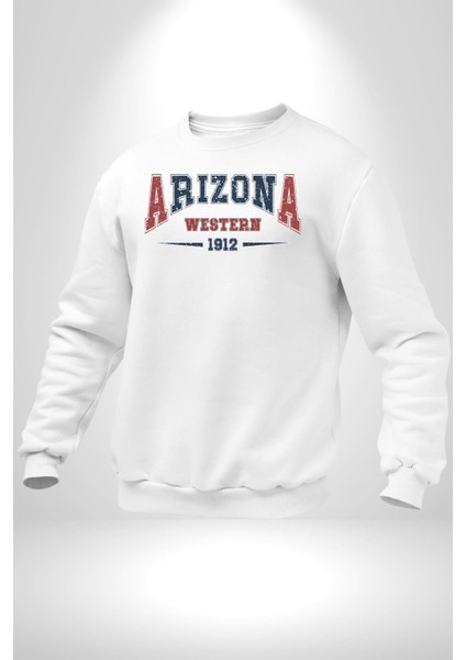 Arizona Western Üniversitesi 1912 Erkek Kadın Unisex Dijital Baskılı Beyaz Sweatshirt