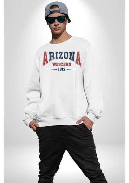 Arizona Western Üniversitesi 1912 Erkek Kadın Unisex Dijital Baskılı Beyaz Sweatshirt
