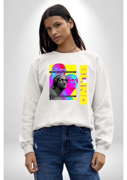 Heykel Anlamadığınız Şeyden Nefret Etmeyin Erkek Kadın Unisex Dijital Baskılı Beyaz Sweatshirt