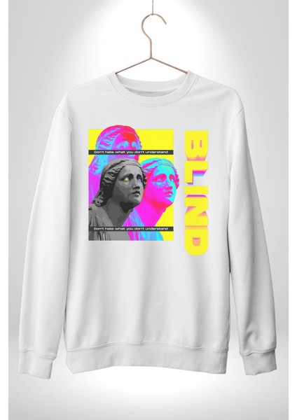 Heykel Anlamadığınız Şeyden Nefret Etmeyin Erkek Kadın Unisex Dijital Baskılı Beyaz Sweatshirt modelleri