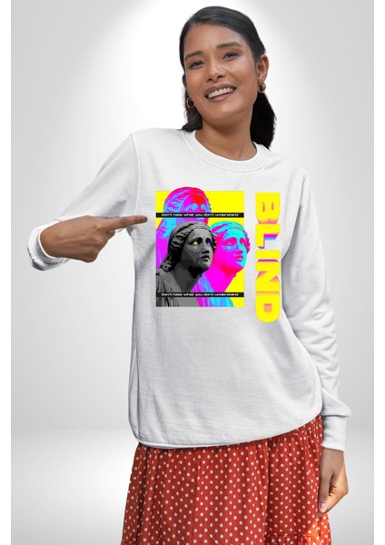 Heykel Anlamadığınız Şeyden Nefret Etmeyin Erkek Kadın Unisex Dijital Baskılı Beyaz Sweatshirt fırsatları