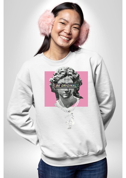 Özgün Ol.rönesans Heykel Erkek Kadın Unisex Dijital Baskılı Beyaz Sweatshirt
