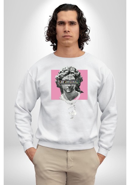 Özgün Ol.rönesans Heykel Erkek Kadın Unisex Dijital Baskılı Beyaz Sweatshirt