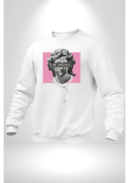 Özgün Ol.rönesans Heykel Erkek Kadın Unisex Dijital Baskılı Beyaz Sweatshirt