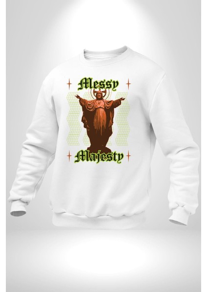 Dağınık Majestileri Hıristiyan Sokak Stili Erkek Kadın Unisex Dijital Baskılı Beyaz Sweatshirt