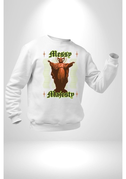 Dağınık Majestileri Hıristiyan Sokak Stili Erkek Kadın Unisex Dijital Baskılı Beyaz Sweatshirt