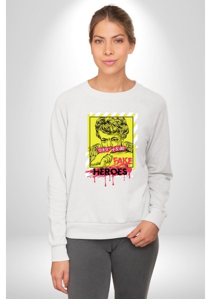 Aşk Meleği Sahte Melek Sus Erkek Kadın Unisex Dijital Baskılı Beyaz Sweatshirt