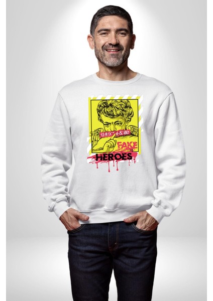 Aşk Meleği Sahte Melek Sus Erkek Kadın Unisex Dijital Baskılı Beyaz Sweatshirt