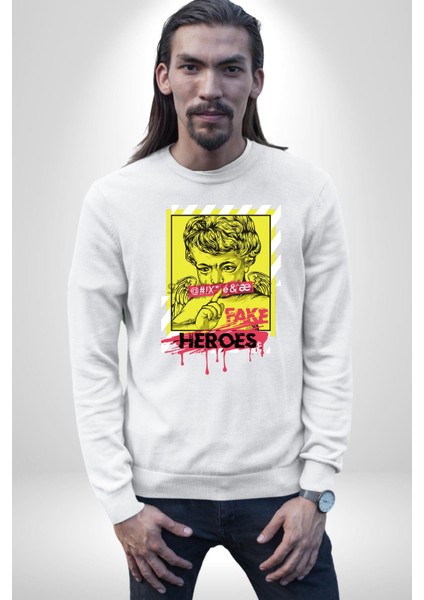 Aşk Meleği Sahte Melek Sus Erkek Kadın Unisex Dijital Baskılı Beyaz Sweatshirt
