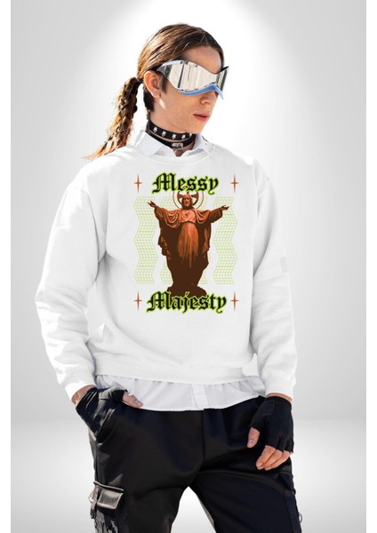 Dağınık Majestileri Hıristiyan Sokak Stili Erkek Kadın Unisex Dijital Baskılı Beyaz Sweatshirt