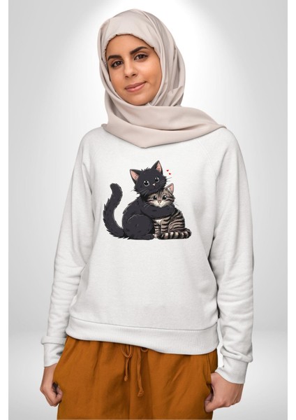 Gül Tasarım Wardiere Erkek Kadın Unisex Dijital Baskılı Beyaz Sweatshirt