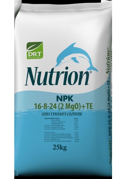 Damlama Gübresi Nutrion 16+08+24+2mgo+Te Bitki Meyve Geliştirici Dayanıklılık Arttırıcı 25 Kg