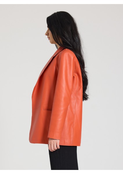 Kadın Turuncu Blazer Deri Ceket modelleri