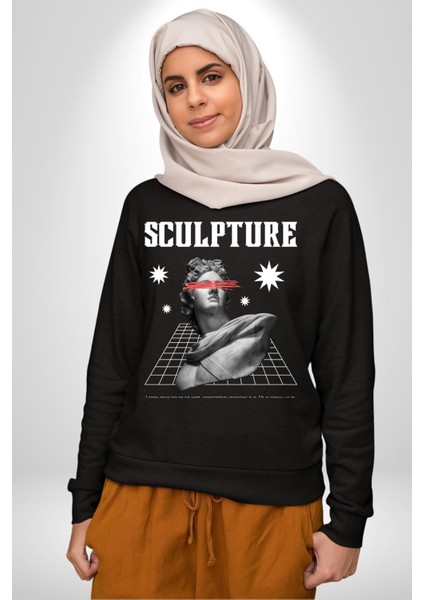 Michelagelo Modern Apollo Heykel Sokak Style Erkek Kadın Unisex Dijital Baskılı Siyah Sweatshirt