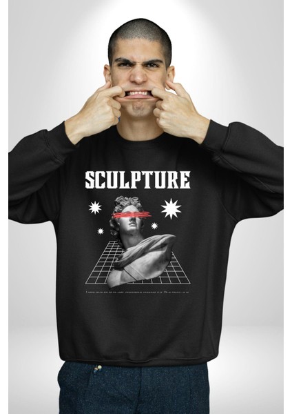 Michelagelo Modern Apollo Heykel Sokak Style Erkek Kadın Unisex Dijital Baskılı Siyah Sweatshirt