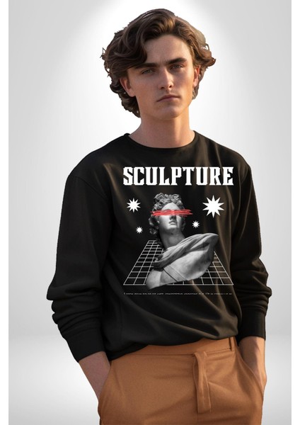 Michelagelo Modern Apollo Heykel Sokak Style Erkek Kadın Unisex Dijital Baskılı Siyah Sweatshirt