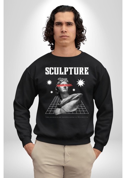 Michelagelo Modern Apollo Heykel Sokak Style Erkek Kadın Unisex Dijital Baskılı Siyah Sweatshirt