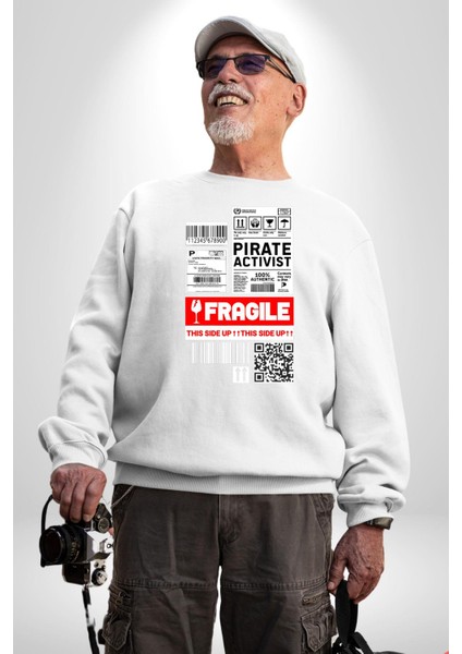 Korsan Aktivist Kırılgan Insan Kargo Erkek Kadın Unisex Dijital Baskılı Beyaz Sweatshirt