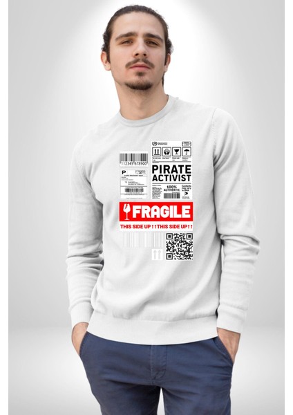 Korsan Aktivist Kırılgan Insan Kargo Erkek Kadın Unisex Dijital Baskılı Beyaz Sweatshirt