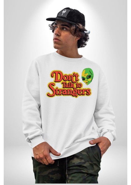 Uzaylı Yabancılarla Konuşma Erkek Kadın Unisex Dijital Baskılı Beyaz Sweatshirt