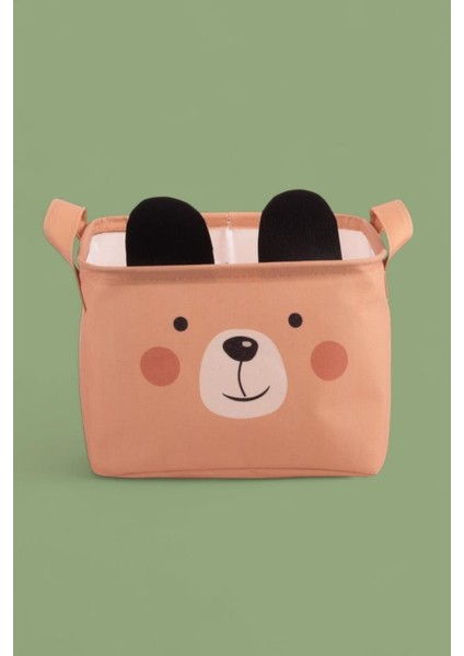 Ayıcık Desenli Kulplu Dikdörtgen Bebek Çocuk Odası Düzenleyici Organizer 24X18X16 cm