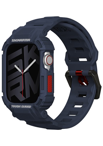 Apple Watch 7 45MM Uyumlu 2in1 Tpu Kasa Koruyuculu Silikon Kordon Mecha Lacivert