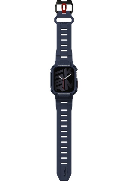 Apple Watch 7 45MM Uyumlu 2in1 Tpu Kasa Koruyuculu Silikon Kordon Mecha Lacivert modelleri