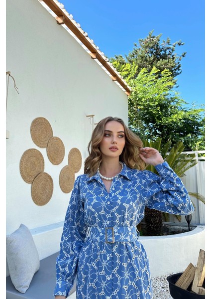 Kemerli ve Çiçek Desenli Elbise