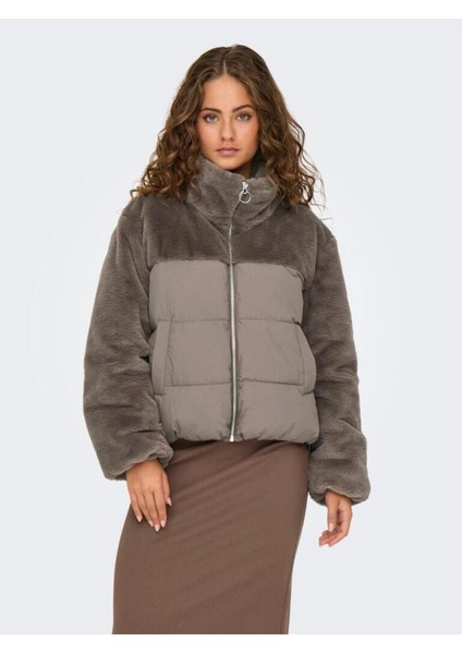 Onlwanja Fur Puffer Mıx Jacket cc Otw Kadın Deri Mont ve Ceket 15292945 Walnut