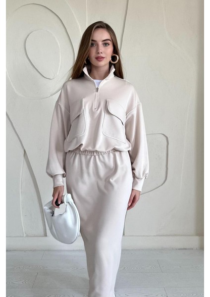 Biyeli Sweatshirt ve Etek Takım modelleri