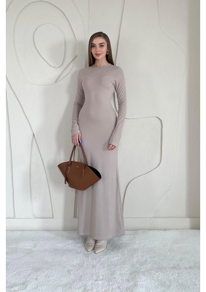Bej Basic Kadın Midi Elbise Bej