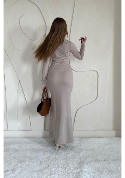 Bej Basic Kadın Midi Elbise Bej