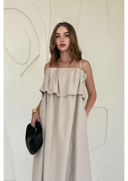 Spagetti Yaka Önü Pileleli Elbise fiyatları