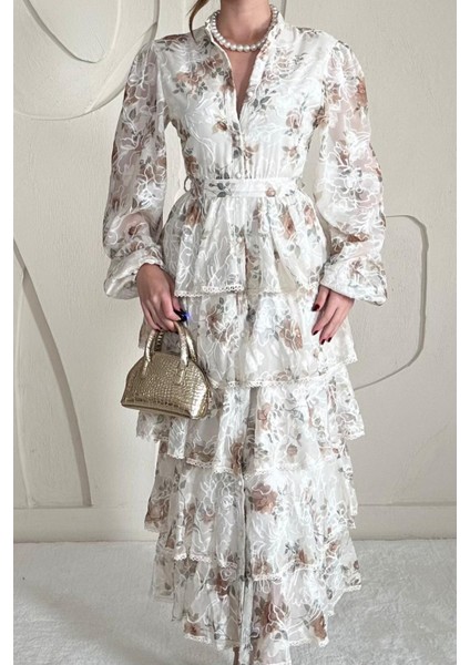 Volanlı Şeritli Kat Kat Elbise fiyatları