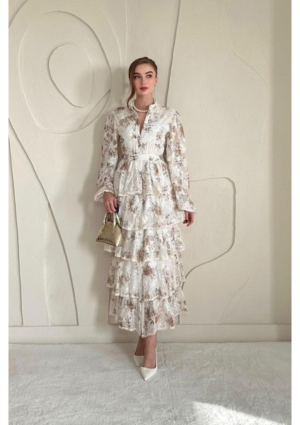 Volanlı Şeritli Kat Kat Elbise modelleri