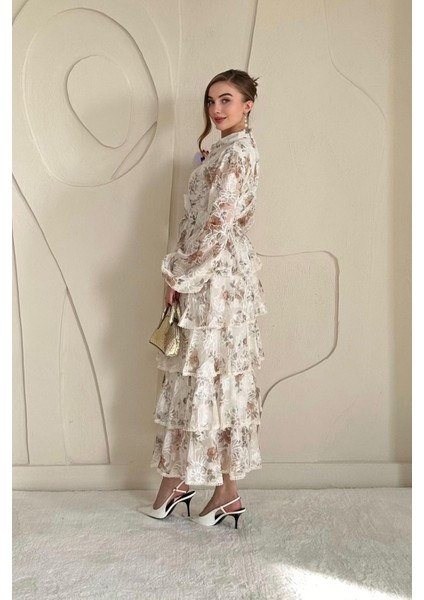 Volanlı Şeritli Kat Kat Elbise fırsatları